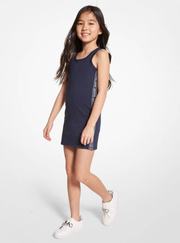Detske Saty Michael Kors Girls Logo Tape Cotton Tank Námornícka Modrá - Oblecenie Michael Kors Lacne | RUTNM-6935